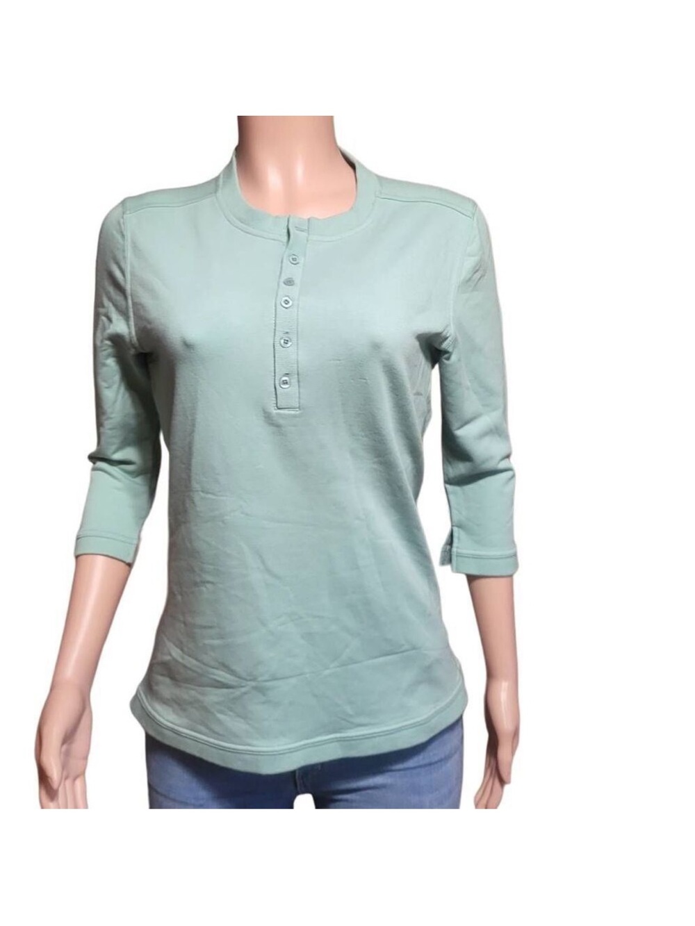 Women’s Mint Green Henley Three-Quarter Sleeve Top M